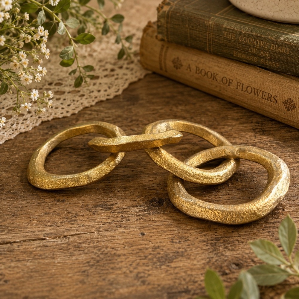 Gold Hammered Metal 4-Link Decorative Chain Coffee Table Accent Decor 9 Inch